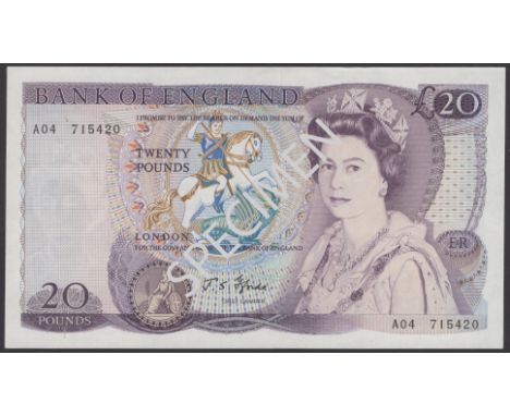 Bank of England, John S. Fforde, £20, 9 July 1970, serial number A04 715420, light handling, uncirculated and very scarce in 