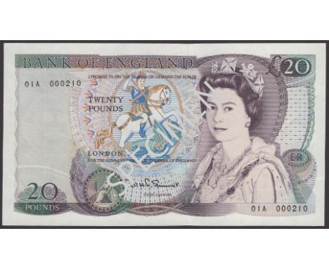 Bank of England, David H. F. Somerset, £20, 15 November 1984, serial number 01A 000210, very light handling, about uncirculat