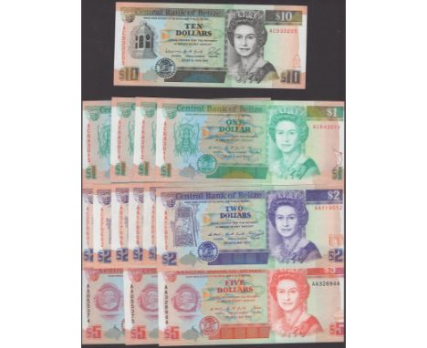 Central Bank of Belize, $1 (4), 1 May 1990, prefix AC, $2 (6), 1 May 1990, prefix AB, 1 June 1991, prefix AC, $5 (3), 1 May 1