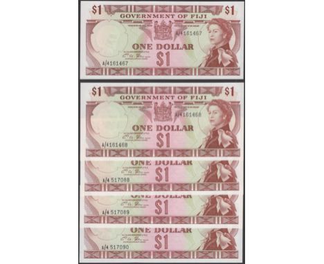 Government of Fiji, $1 (5), ND (1971), serial numbers A/4 161467-68 and 517088-90, Stinson signature, first two about uncircu