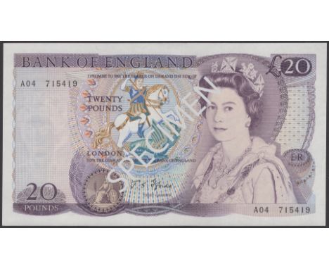 Bank of England, John S. Fforde, £20, 9 July 1970, serial number A04 715419, light handling, uncirculated and very scarce in 