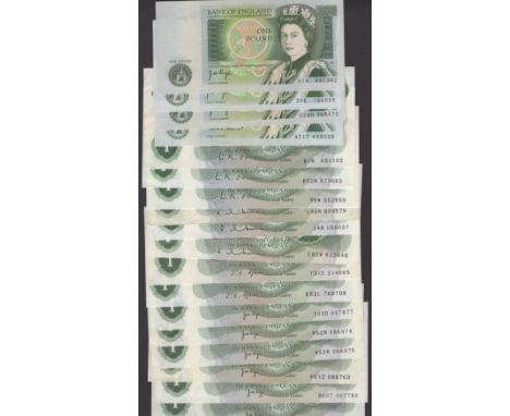 Bank of England, a selection comprising Leslie K. O’Brien, £1 (3) including B52N, Hollom £1 (3) including 24M, Fforde £1 (2),