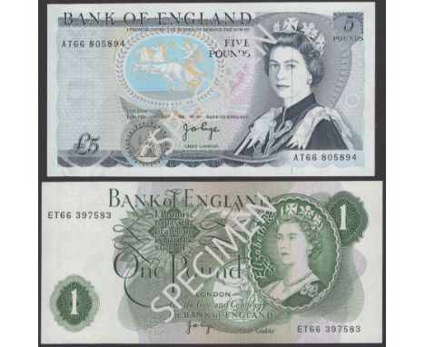ERROR: Bank of England, John B. Page, £1 (5), 1970, prefixes DX79, ET66, HT66, HZ29 and HZ42, also £5, 1971, prefix AT66, all