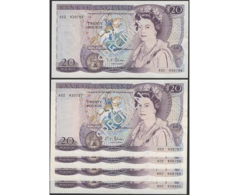 Bank of England, John S. Fforde, £20 (5), 9 July 1970, consecutive serial numbers A02 439796-800, light handling, faint hint 