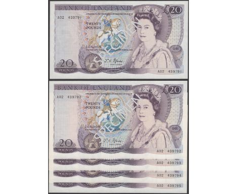 Bank of England, John S. Fforde, £20 (5), 9 July 1970, consecutive serial numbers A02 439791-95, light handling, faint hint o