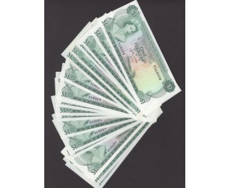 Central Bank of the Bahamas, $1 (23), 1974, prefixes M/1 and K/1, Donaldson signature, most consecutive run, about uncirculat