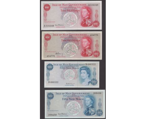 Isle of Man Government, R.H.Garvey, 10 Shillings, ND (1956), serial number 454778, also Stallard 10 Shillings, ND (1969), pre