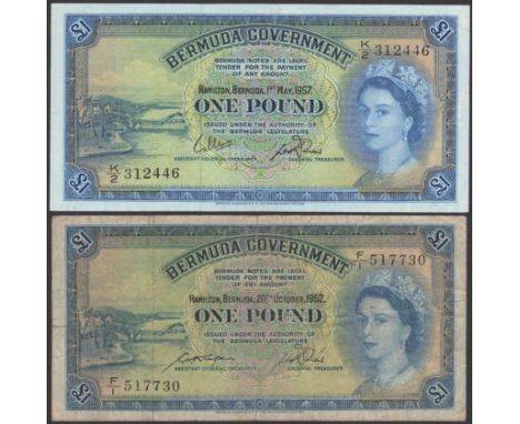 Bermuda Government, £1 (2), 1 May 1952, serial number F/1 517730, Kempe and Davidson signatures, also 1 May 1957, serial numb