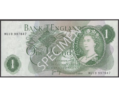 Bank of England, John B. Page, replacement £1, 1970, serial number MU19 997847, light bend in paper which hasn't broken the p