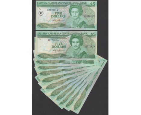 Eastern Caribbean Central Bank, $5 (12), ND (1987), all with prefix A, suffixes A (2), K, L, M (3) and V (4), Jacobs signatur