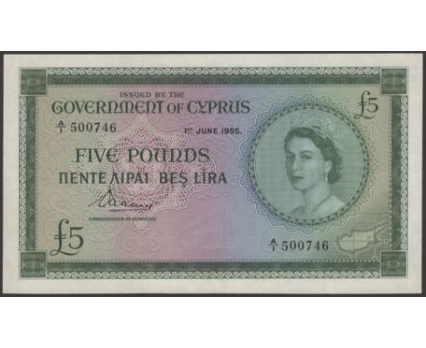 Government of Cyprus, £5, 1 June 1955, serial number prefix A/1 500746, lightly pressed, good very fine, first date for type 