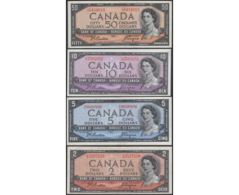 Bank of Canada, $2, $5, $10 and $50, ND (1955), all Beattie and Coyne signatures, first very fine, balance about extremely fi