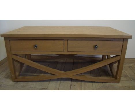 Modern light oak effect low two drawer coffee/occasional table (107cm x 56cm x 48cm)