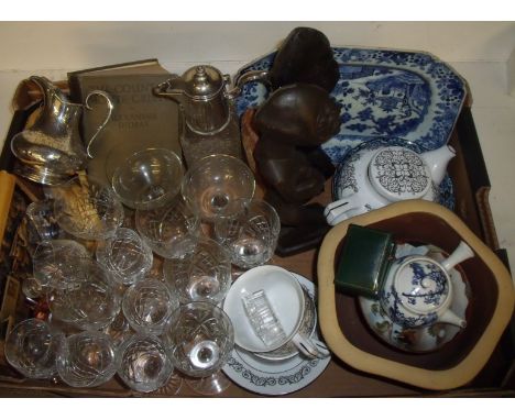 Selection of various ceramics and glass including Mason's ironstone bowl, Chinese ceramics, Babycham glasses, cut glass drink