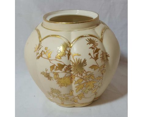 Royal Worcester blush ware ginger jar with gilt foliage decoration (missing cover) (height 16cm)