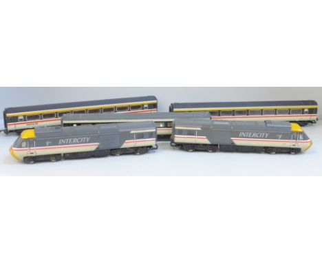 Hornby model rail, Intercity power car, dummy car and three coaches 