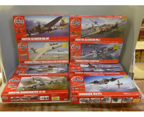 Eight 1:72 scale Airfix kits of WWII and later aircraft, all unopened 