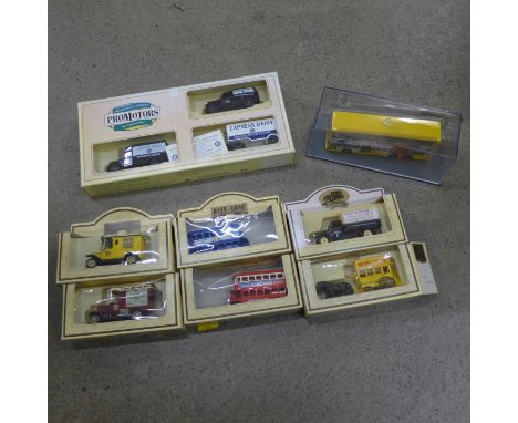 A box of Lledo and Matchbox die-cast model vehicles 