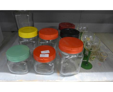 Nine vintage sweet jars and nine various glasses **PLEASE NOTE THIS LOT IS NOT ELIGIBLE FOR POSTING AND PACKING** 