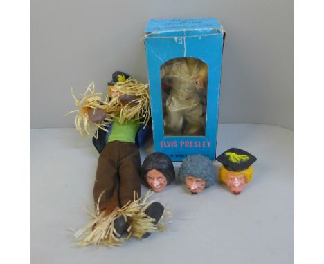 An Elvis Presley boxed radio and a Wurzel Gummidge vintage doll with three detachable heads 