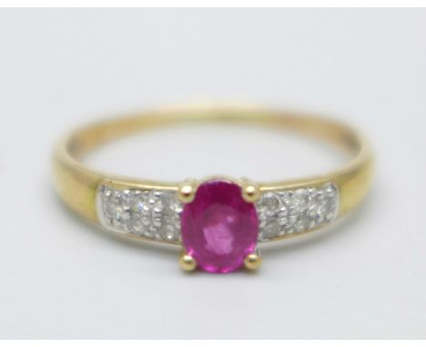 A 9ct gold, ruby and ten diamond ring, 1.5g, Q/R 