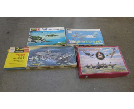 Vintage Revel model kits; USS Franklin D Roosevelt, Battle of Britain, Cousteau's PBY Flying Boat, Fiat BR20, etc. (6) 