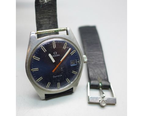 A gentleman's Omega Geneve manual wind wristwatch with inscription on case back 