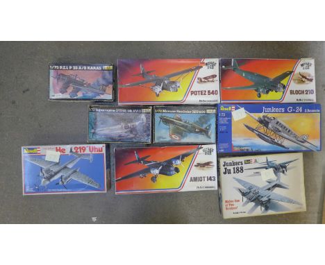 Heller and Revell model aircraft kits, (9) 