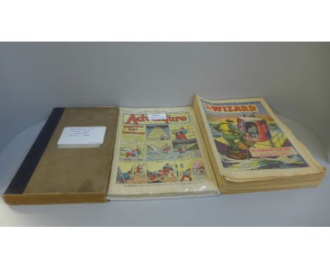 A collection of vintage comics, Adventure, 1948-1950, Wizard, 1953 and Rover, 1958-1959 