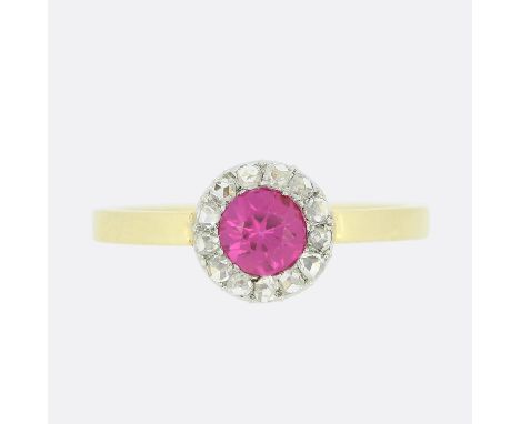 Synthetic Ruby and Diamond Cluster Ring.                      Weight:Â&nbsp;2.0 grams Ring Size:Â&nbsp;L Face Dimensions:Â&nb