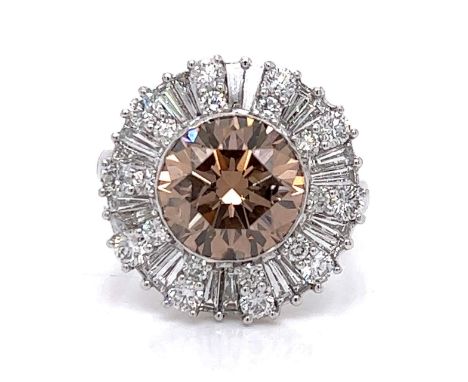 18K White Gold 3.36 Ct. Fancy Brown Diamond Ring.          Weighing 7.5 grams Set with a 3.36 Ct. Fancy Brown Color Diamond i