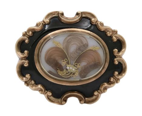 Victorian Memento Mori Hair 10K Enamel Brooch Pendant           Stones: Seed Pearls (3 at approx. 1.5mm each)  Metal: 10K Yel