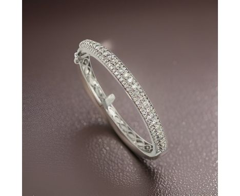 White Gold 3.20 Cttw Diamond Bangle.                   Bangle, 123 Round Diamond 3.20 cttw, 14K White Gold 18.47g.