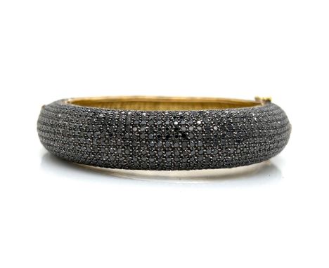18K Yellow Gold &amp; Silver Black Diamond Bangle.       Weighing 54.3 gram Set with app. 25.00 Ct. of Black Diamonds