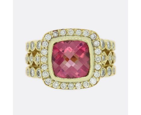 3.10 Carat Pink Tourmaline and Diamond Cluster Ring.                        Weight:Â&nbsp;12.4 grams Ring Size:Â&nbsp;L Face 