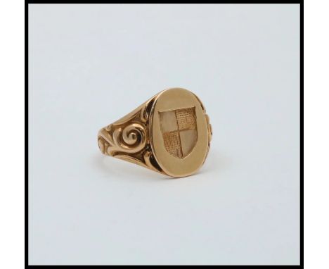 Antique Victorian 14K Yellow Gold Shield Signet Ring.      Metal: 14K Yellow Gold  Weight: 6.1 grams  Ring Size: 7 Markings: 