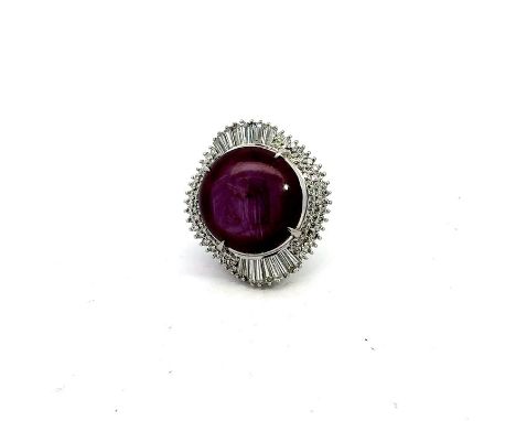 46.89 Ct Star Ruby 3.25 Cttw Diamond Platinum Ring.           Estate Ring, Mixed Cut Diamond 3.25 cttw G-I VS2-SI1,1 Star Rub