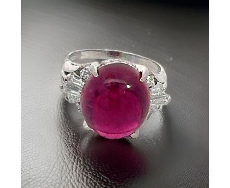 7.58 Ct Pink Tourmaline Diamond Platinum Ring.           Estate Ring, Mixed Cut Diamond 0.47 ct G-H VS1-VS2,1 Pink Tourmaline