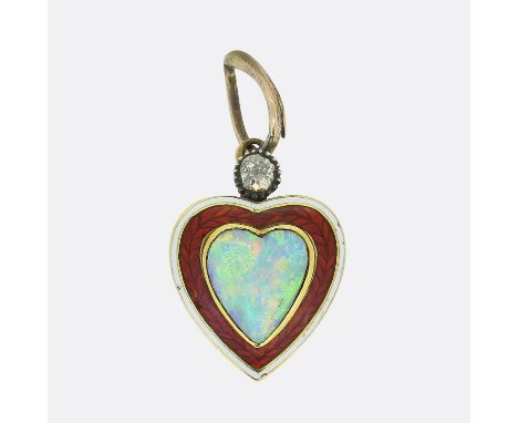 Child &amp; Child Opal Heart Diamond and Enamel Pendant.       Weight:Â&nbsp;2.5 grams Dimensions:Â&nbsp;13mm x 13mm x 3mm Ba