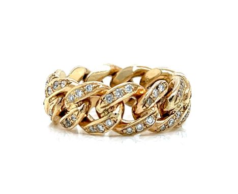 Menâ€™s 14K Yellow Gold Cuban Link Diamond Ring Weighing 15.5 grams Set with 72 Diamonds weighing app. 1.30 Ct. G-H Color, VS