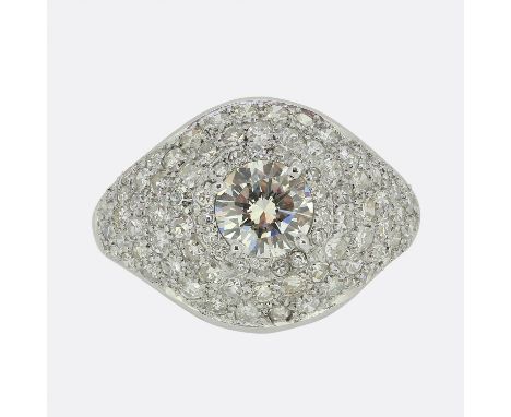 Vintage 0.90 Carat Diamond Bombe Ring          Weight:Â&nbsp;6.7 grams Ring Size:Â&nbsp;M (53) Band Width:Â&nbsp;3mm Face Dim