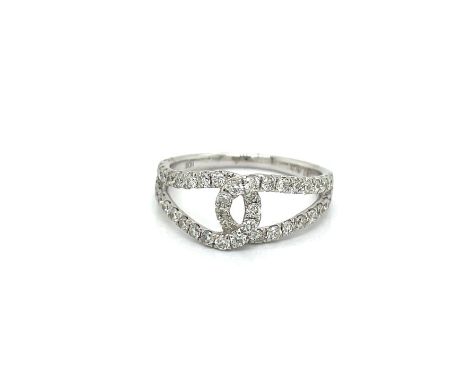 14K White Gold Diamond Bypass Ring.                      Bypass Ring, Round Diamond 0.80 cttw, 14K White Gold 2.80g.