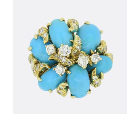 Julius Cohen Turquoise and Diamond Cluster Ring.                        Weight:Â&nbsp;7.6 grams Size:Â&nbsp;G Face Dimensions