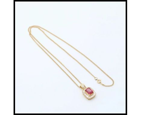 Vintage 14K Yellow Gold Ruby & Diamond Pendant Necklace.              Metal: 14K Yellow Gold Weight: 6 grams Pendant: 0.75 in