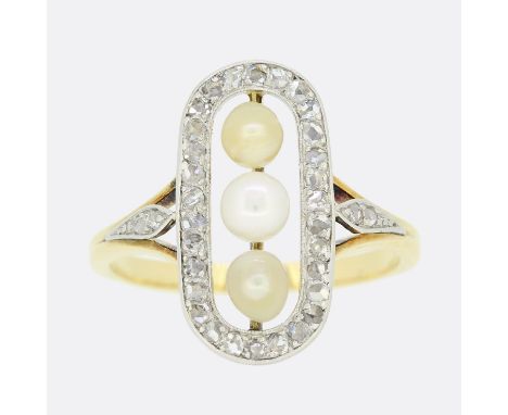 Edwardian Pearl and Diamond Tablet Ring.                       Weight:Â&nbsp;3.4 grams UK Ring Size:Â&nbsp;K 1/2 (51) Pearls: