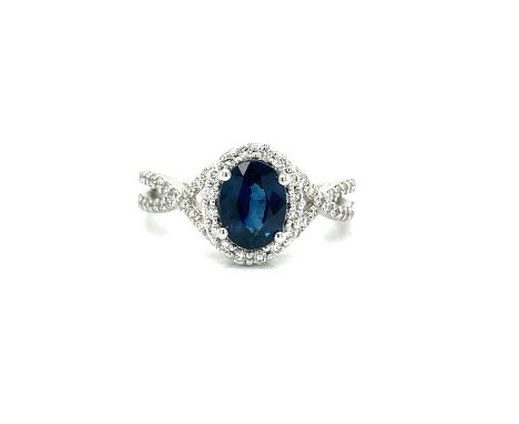 HMA Creation 1.62 Ct Sapphire And Diamond Ring.            HMA Halo Ring, 1 Oval Sapphire 1.62 ct, Round Diamond 0.60 cttw, 1