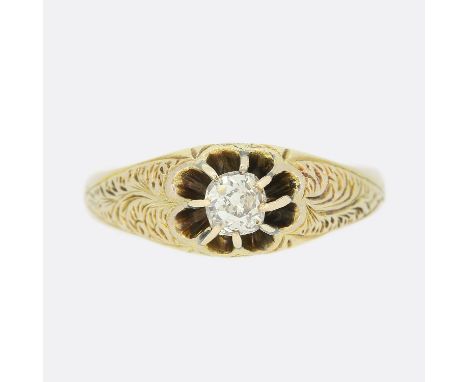 Victorian Patterned 0.33 Carat Diamond Gypsy Ring.              Weight:Â&nbsp;4.1 grams Size:Â&nbsp;Q 1/2 (58) Band Width:Â&n