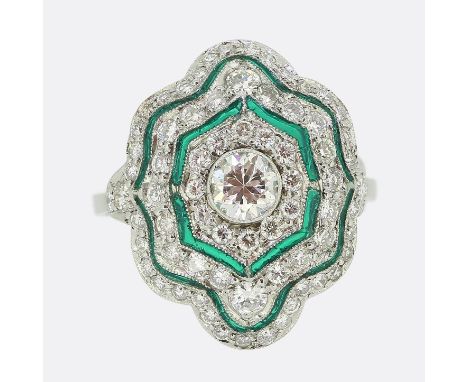 Art Deco Style Enamel and Diamond Dress Ring           Weight:Â&nbsp;3.9 grams Ring Size:Â&nbsp;O 1/2 (56) Face Dimensions:Â&