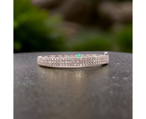 White Gold 3.05 Cttw Diamond Bangle.                   Bangle, 111 Round Diamond 3.05 cttw, 14K White Gold 16.47g.