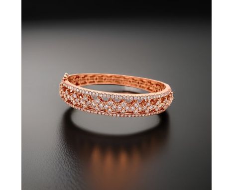 Maya Lianna 5.00 Cttw Diamond Bangle.                    Maya Lianna Bangle, Round Diamond 5.00 cttw, 14K Rose Gold 26.41g.